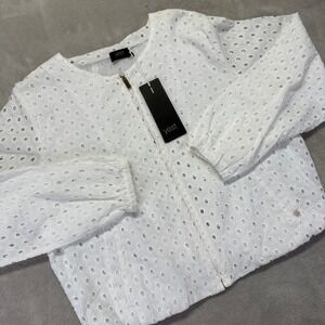 Yest Blazer Women's 8 White Tanja Eyelet Zip Up Bomber JacketCasual Lightweight